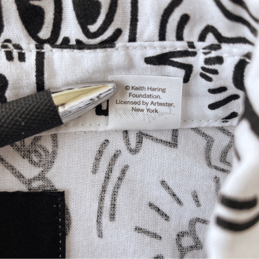 Keith Haring x HM printed white & black short sleeve button down shirt cotton - Picture 4 of 8
